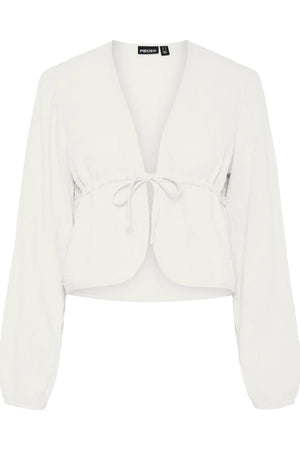 Sastina top met V-hals en strik - Cloud Dancer