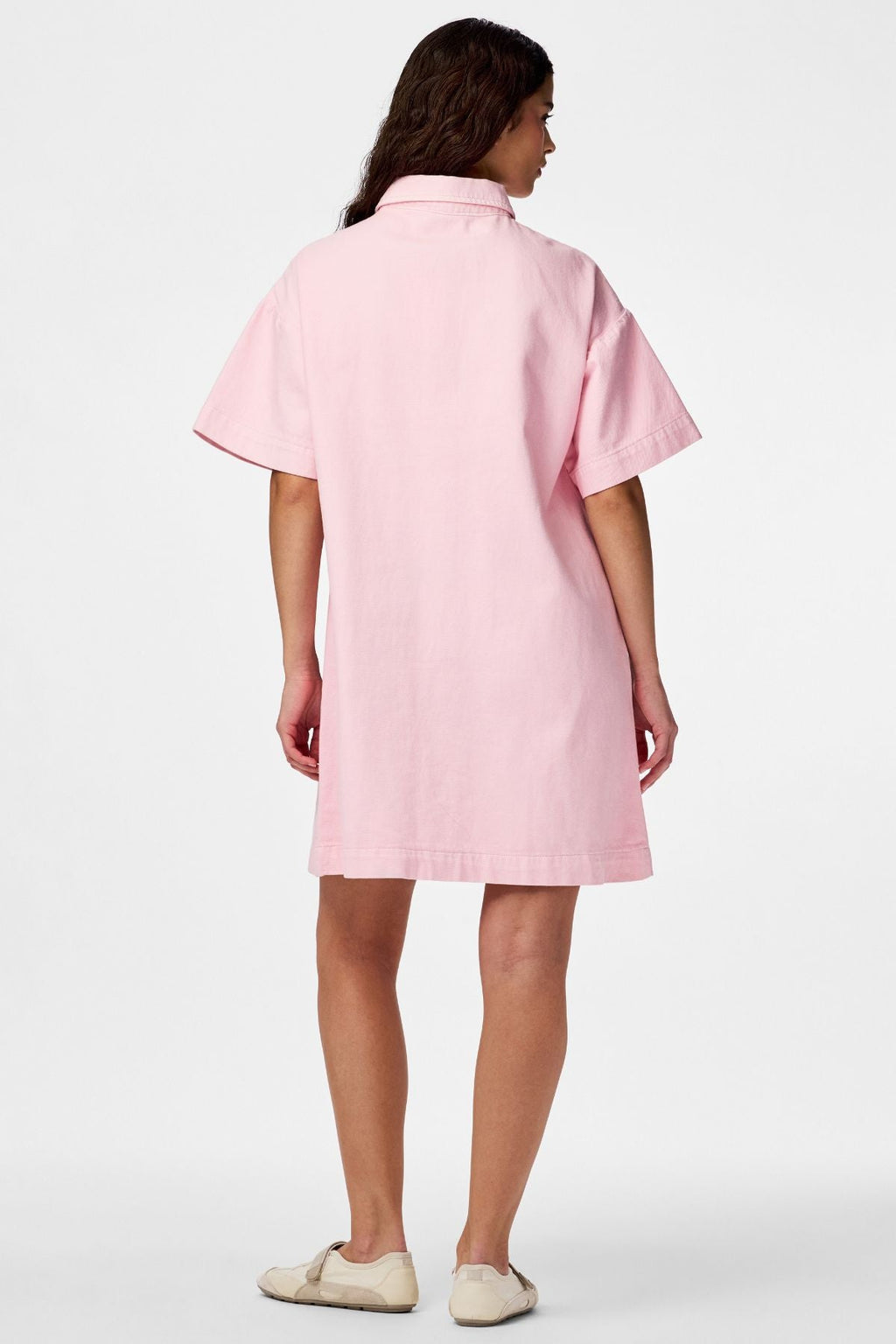 Hemelse denimjurk in A-vorm - Roze lepelaar