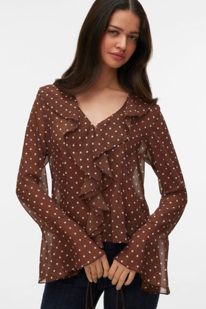 Willow Frill Top - Chocolate Martini: Sneeuwwitte stip