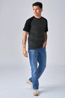 Basic Raglan T-shirt-Zwart-donker grijs