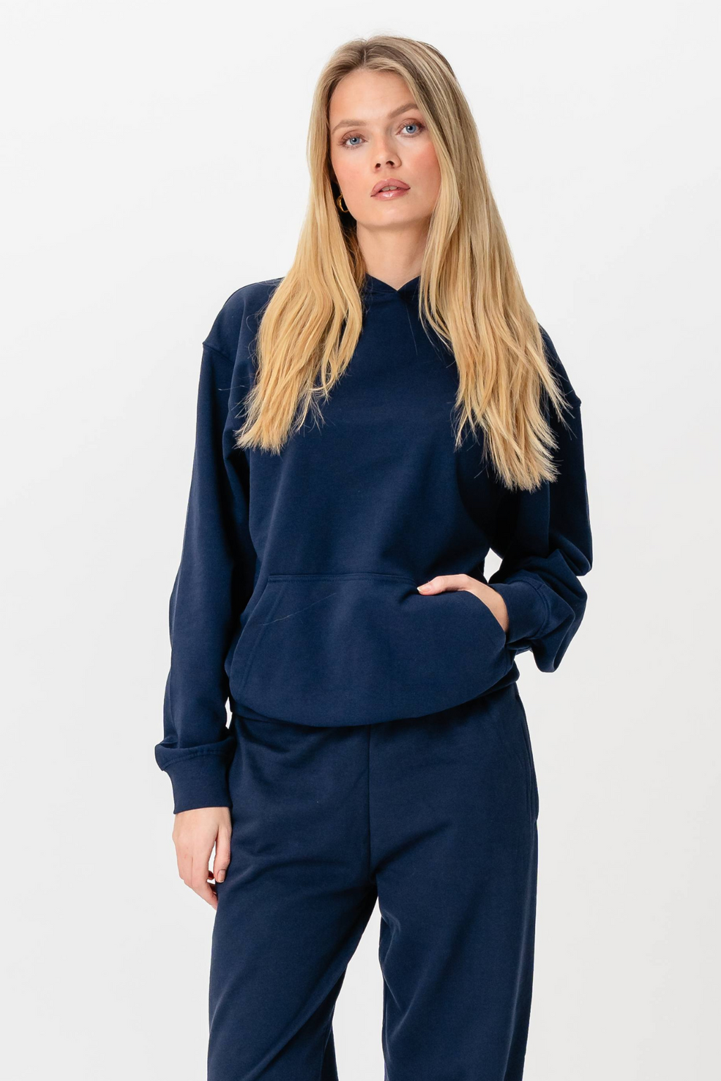 Hoodie Without Drawstring - Navy