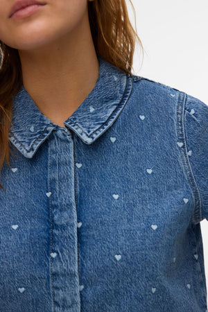 Dionne 2/4 Denim Overhemd - Medium Blauw Denim - Hart