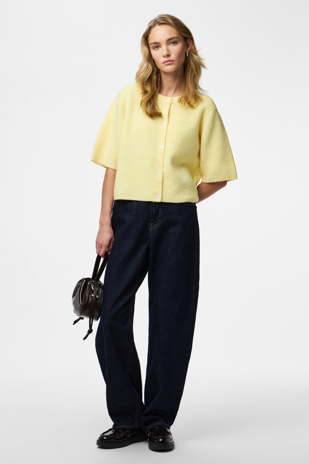 Silly gebreid vest met O-hals - Pale Banana Melange