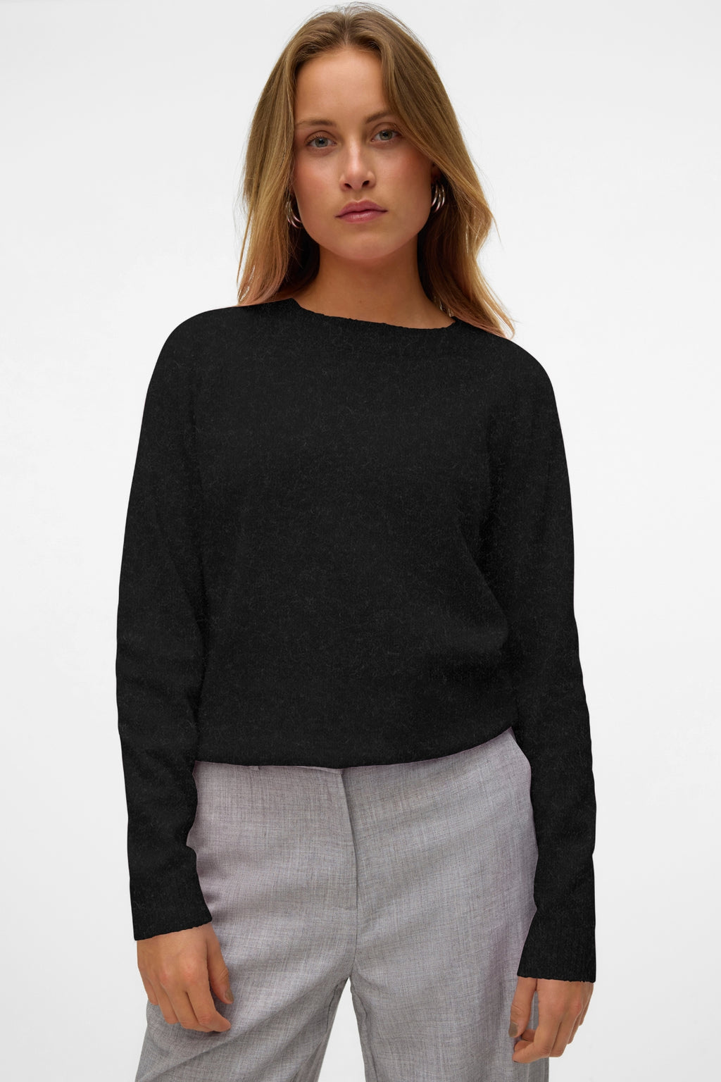 Doffy O-hals blouse - zwart gemêleerd