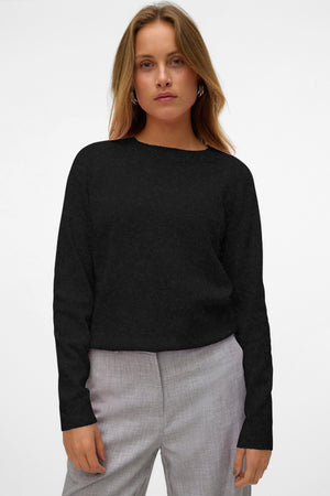 Doffy O-hals blouse - zwart gemêleerd