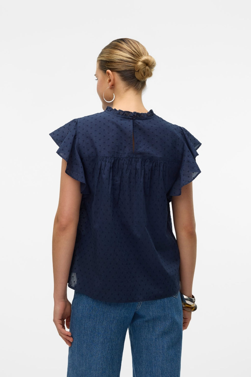 Trine kanten top - marineblauwe blazer