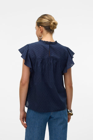 Trine kanten top - marineblauwe blazer