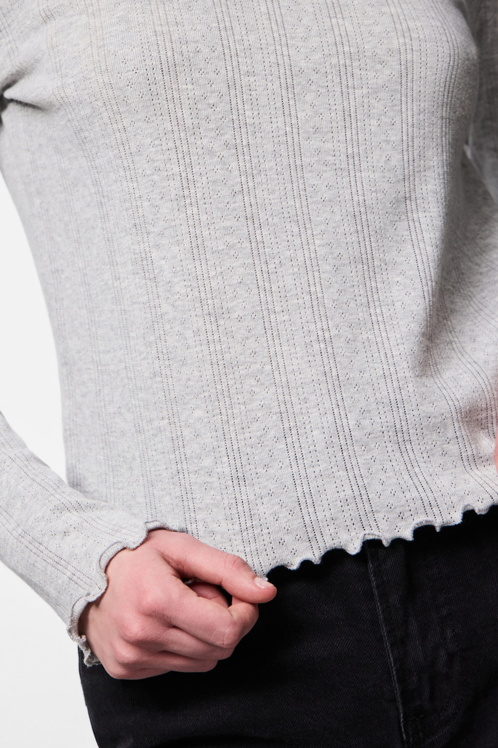 Marie O-hals top - lichtgrijs gemêleerd