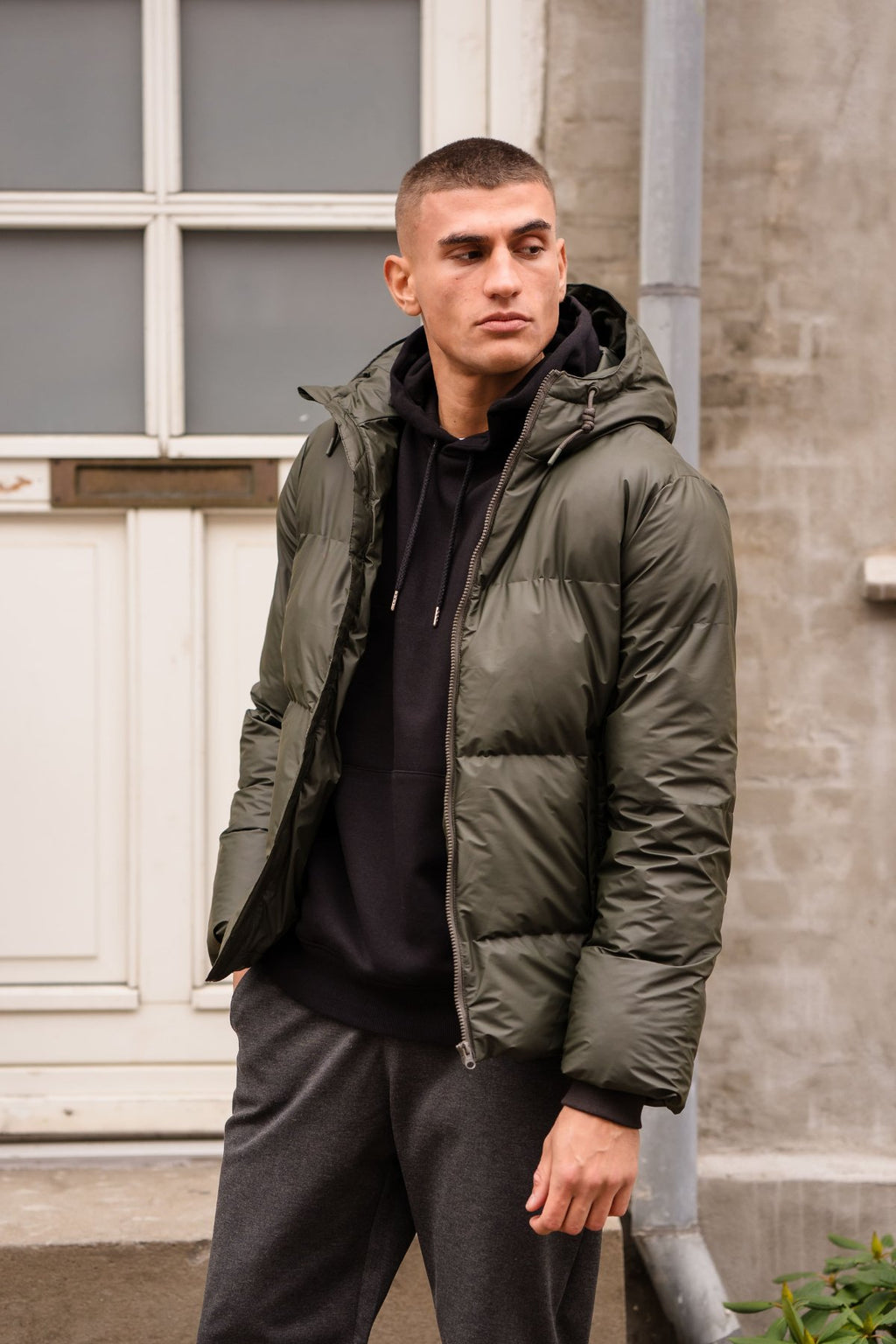 Coated Hooded Jacket - Olive