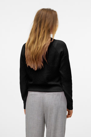 Doffy O-hals blouse - zwart gemêleerd