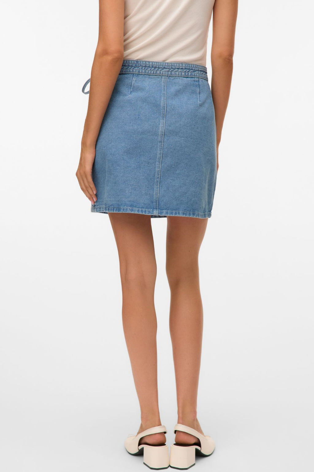 Liza korte denim wikkelrok - medium blauw denim