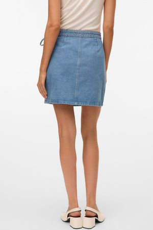 Liza korte denim wikkelrok - medium blauw denim