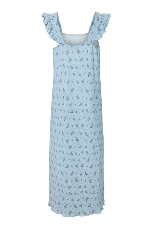 Flora jurk met bandjes en volants - kasjmierblauw