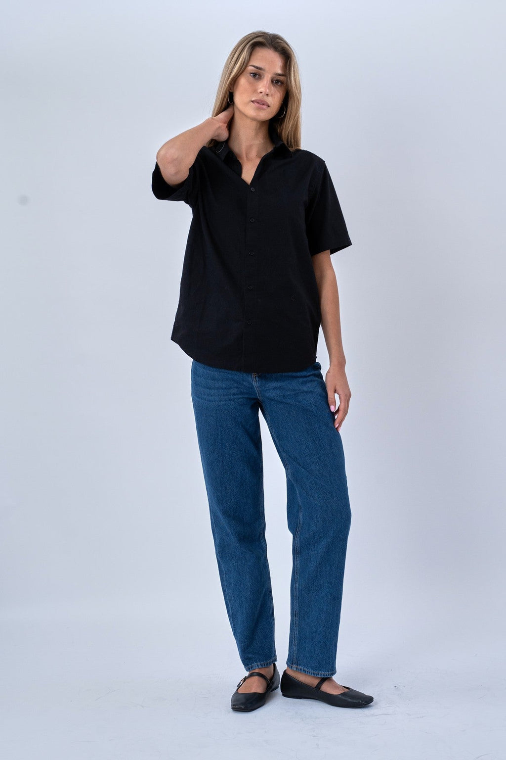 Short Sleeve Linen Shirt - Black