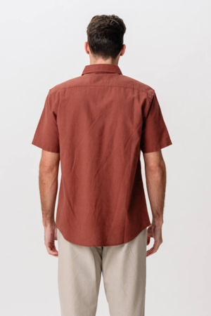 Korte mouw linnen shirt - Terracotta