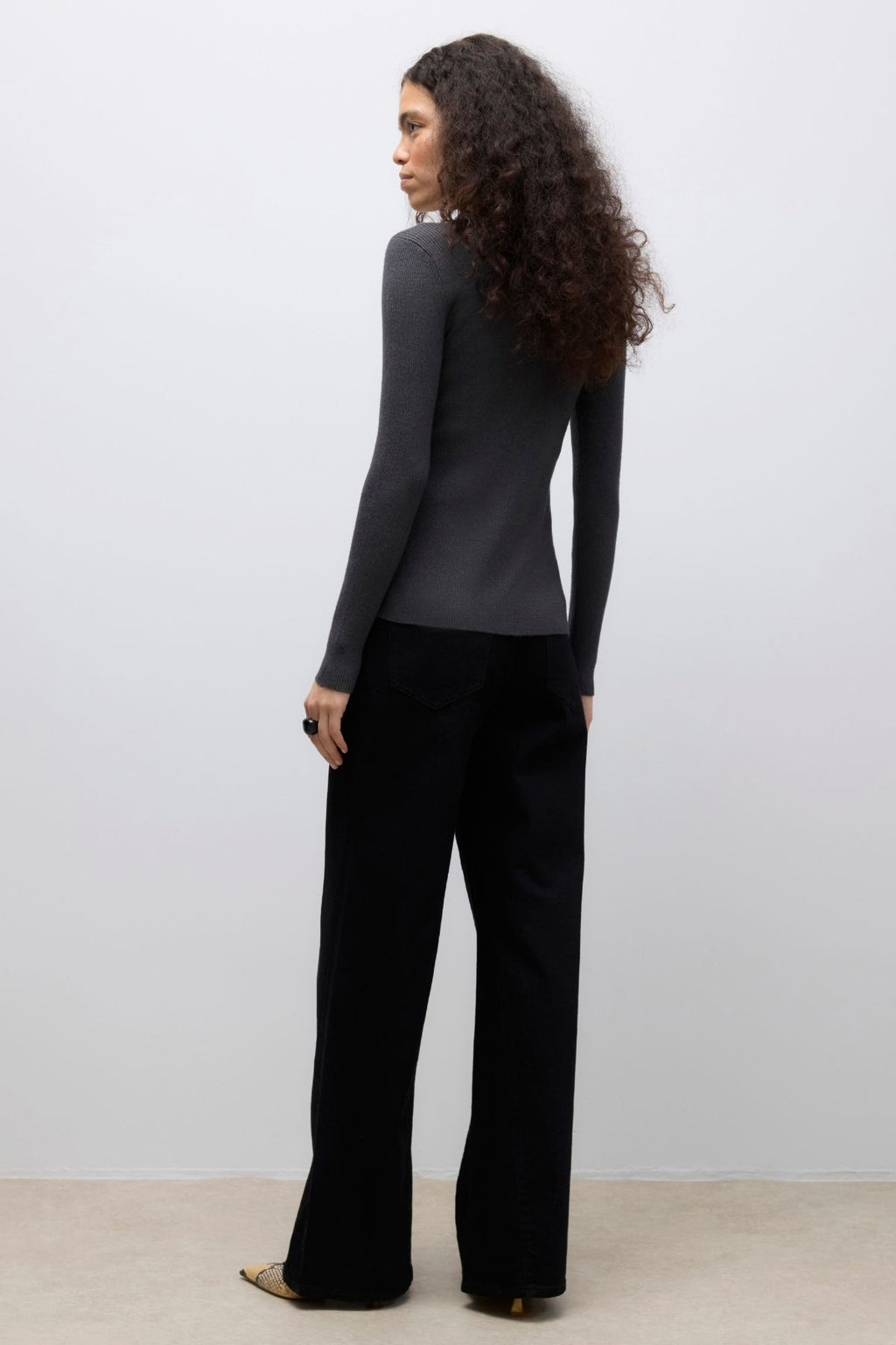 Ukino O-Neck Knit Cardigan - Dark Grey Melange