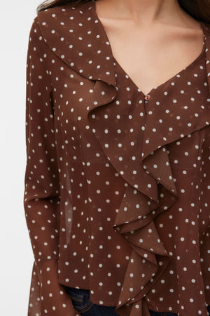 Willow Frill Top - Chocolate Martini: Sneeuwwitte stip