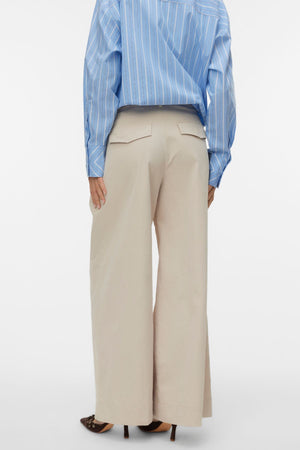 Meng MidWaist Gekreukte Wijde Broek - Cement