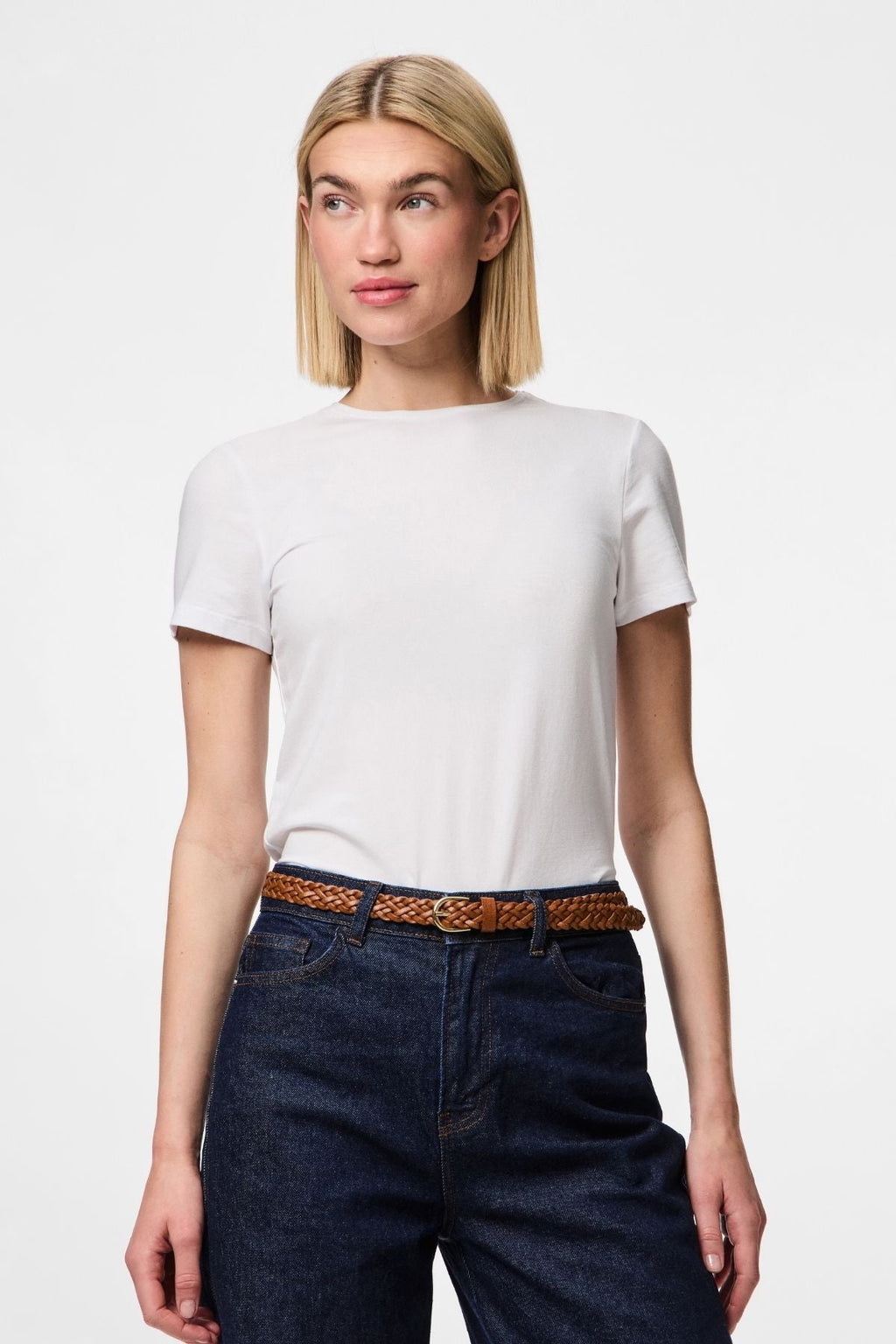 Avery leer gevlochten Slim Riem - cognac