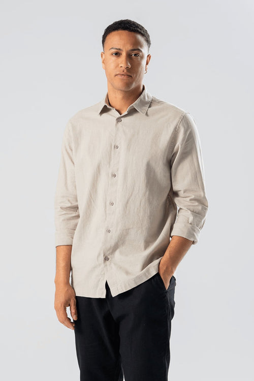 Linen Shirt - Sand - TeeShoppen Group™ - Formal Shirts & Blouses - TeeShoppen