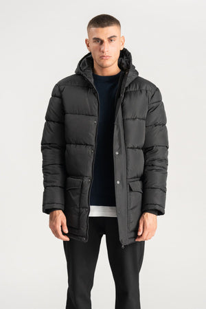 Lang puffer jack - Zwart