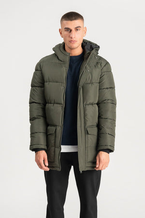 Long Puffer Jacket - Olive