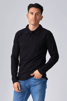 Muscle Polo shirt met lange mouwen - zwart