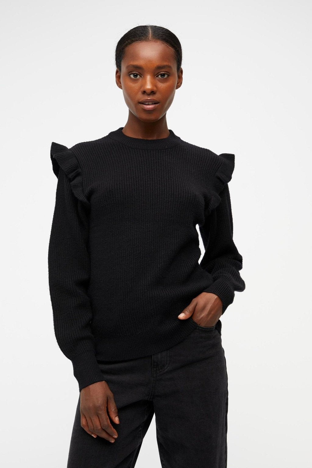 Malena Ruffle Pullover - Black