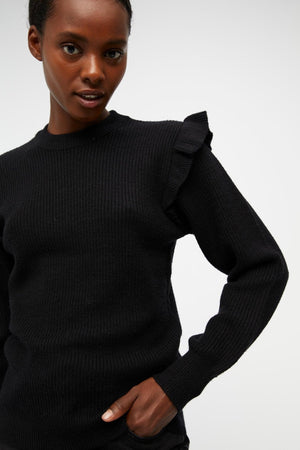 Malena Ruffle Pullover - Black