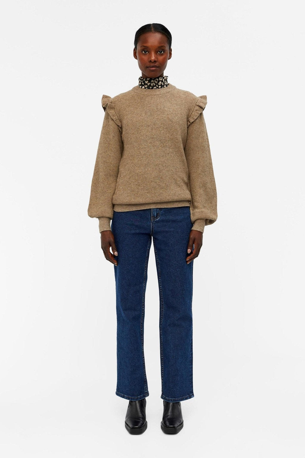 Malena Ruffle Pullover Strik - fossiel