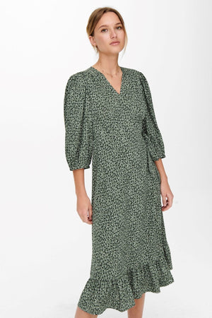 Olivia 3/4 wrap midi -jurk - Balsam Green