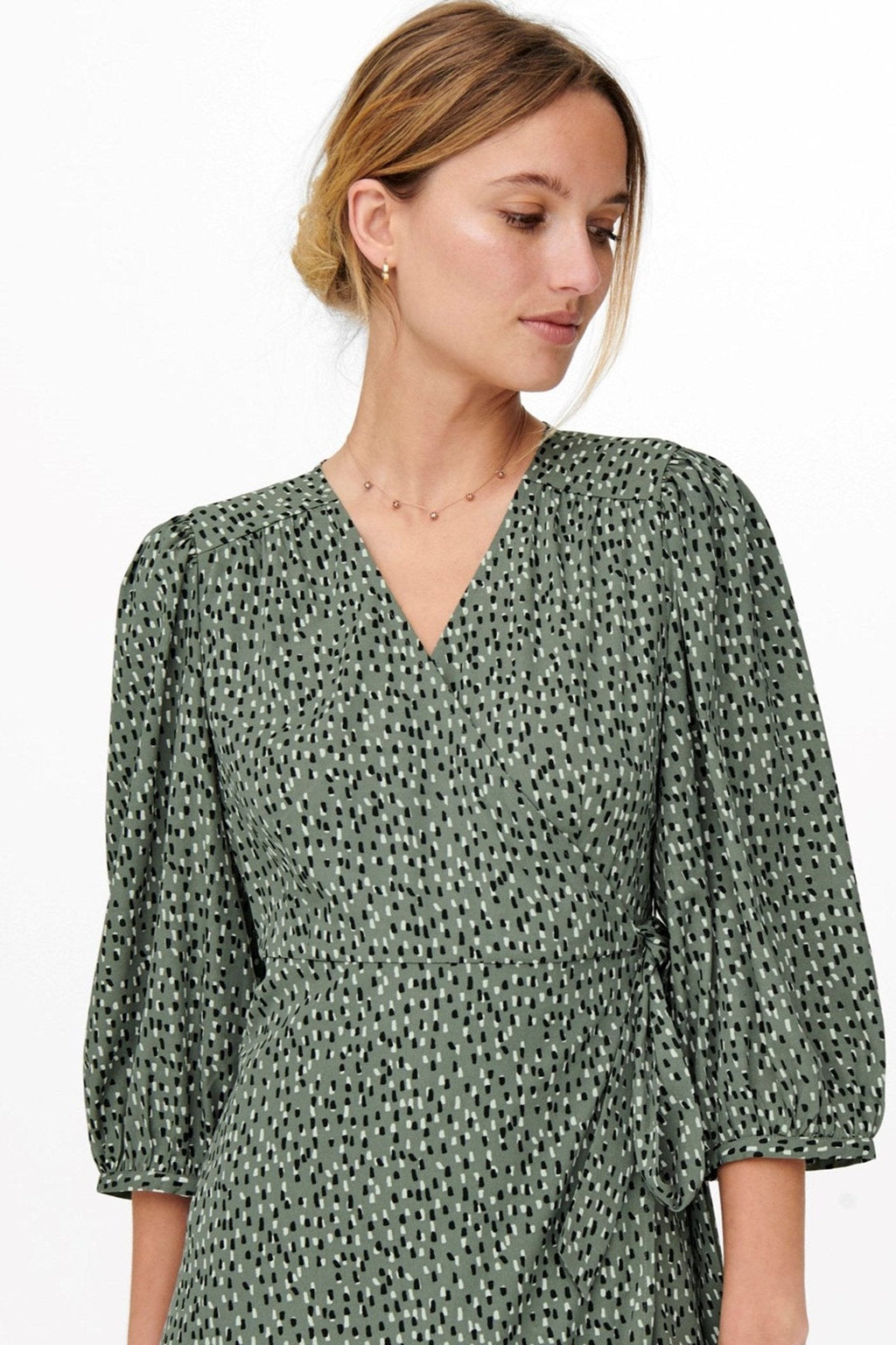 Olivia 3/4 wrap midi -jurk - Balsam Green