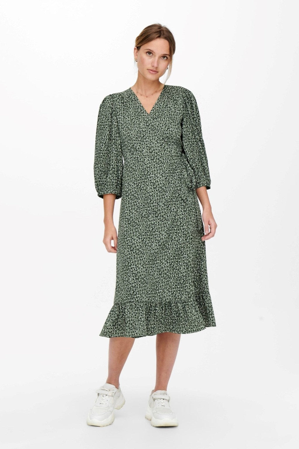 Olivia 3/4 wrap midi -jurk - Balsam Green