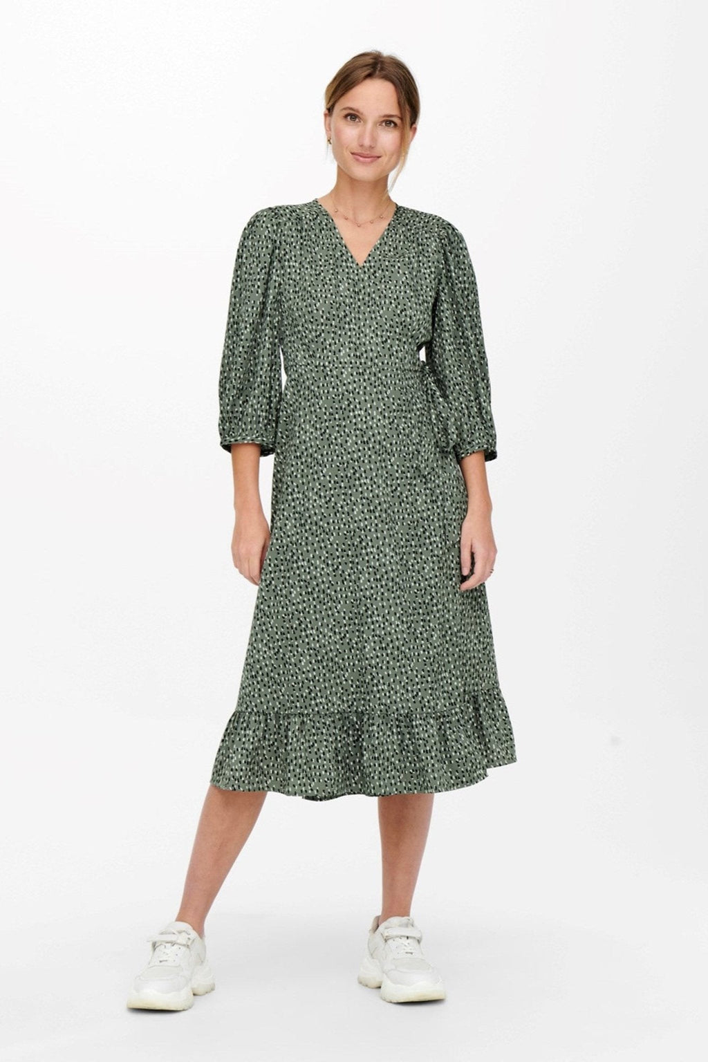 Olivia 3/4 wrap midi -jurk - Balsam Green