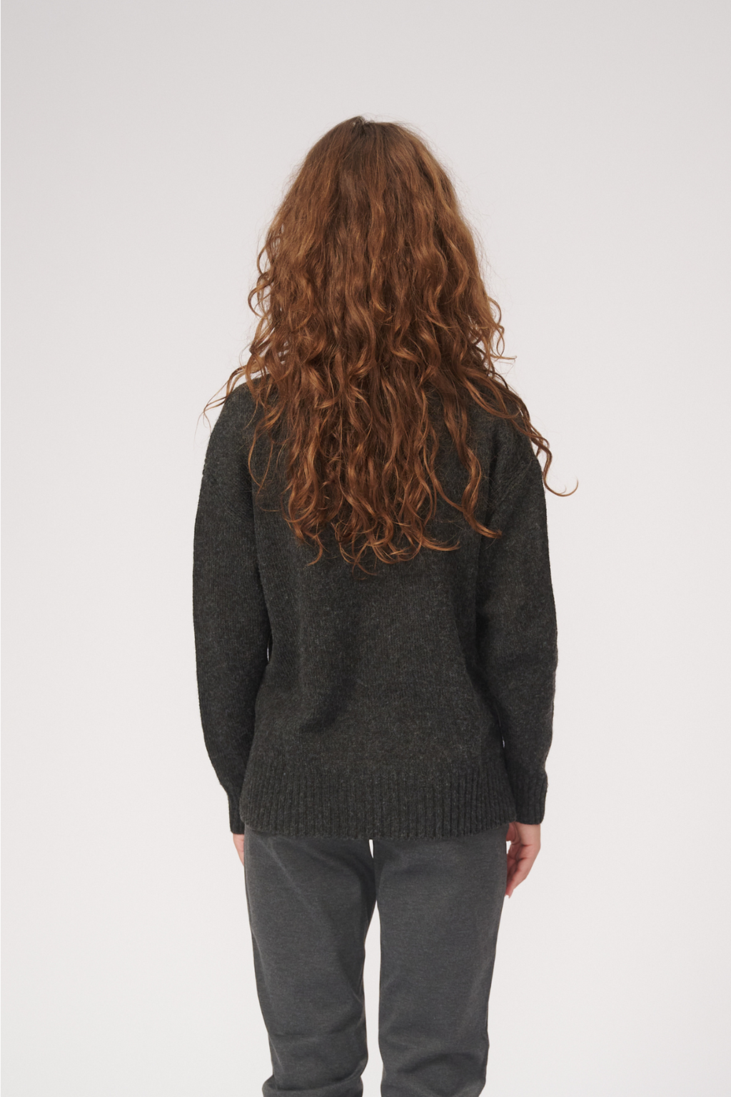 Oversized gebreide polo -neck trui - donkergrijze melange