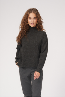 Oversized Knitted Polo-Neck Jumper - Dark Grey Melange