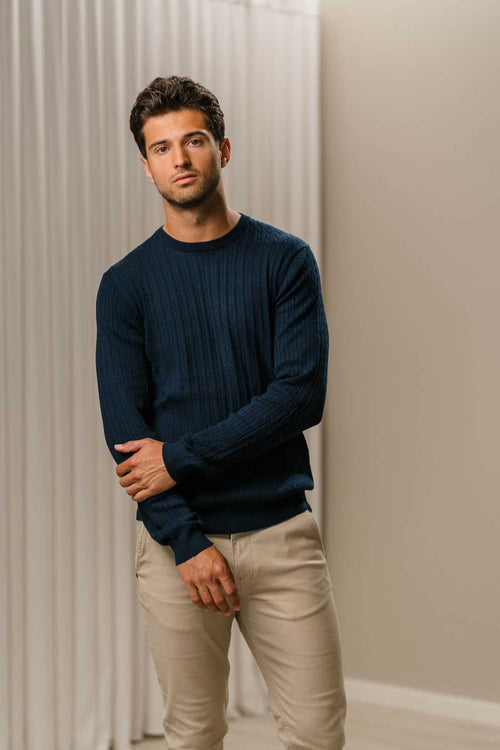 Pullover Cable Knit - Navy - TeeShoppen Group™