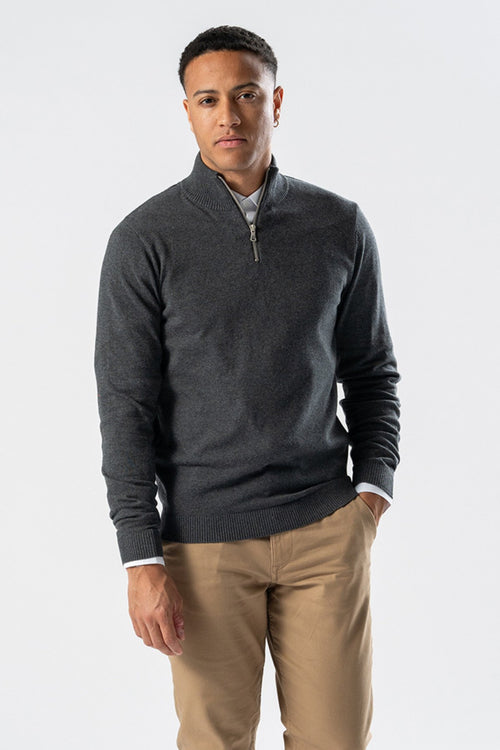 Pullover Half Zip - Charcoal Melange - TeeShoppen Group™ - Knitwear - TeeShoppen