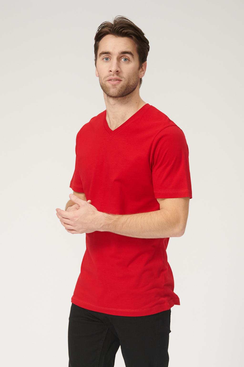Basic T-shirt met V-hals - Rood