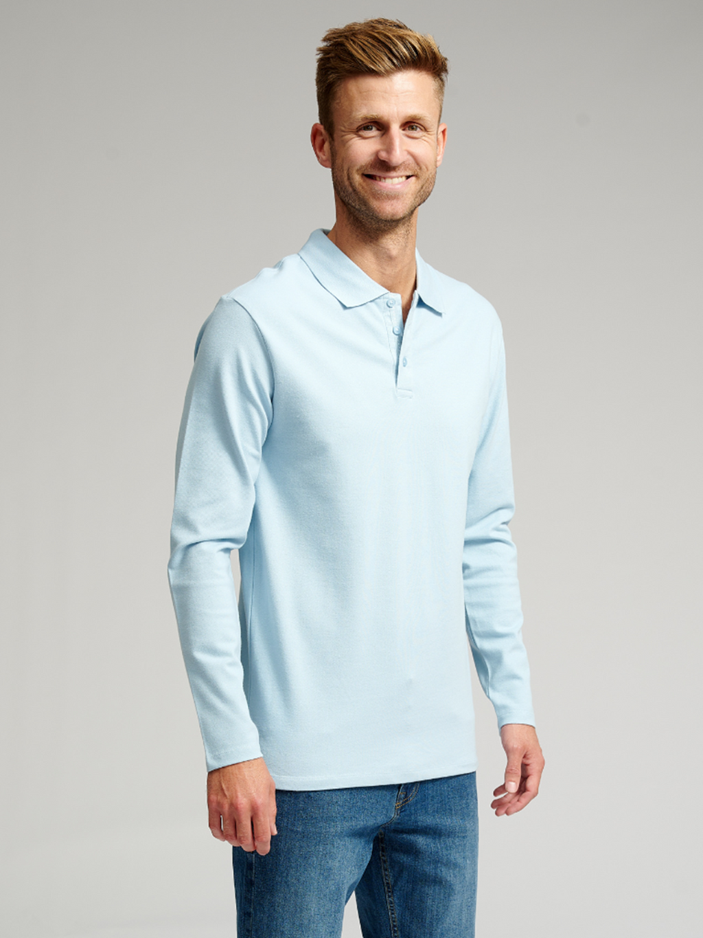 Muscle Polo shirt met lange mouwen - lichtblauw