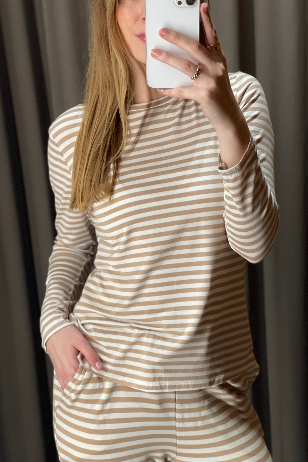 Stripped Long Sleeve Slim Fit - Beige