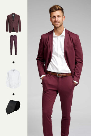 The Original Performance Suit™️ (Burgundy) + Overhemd & Stropdas - Package Deal (V.I.P)