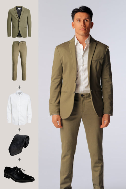 The Original Performance Suit (Olive) + Shirt, Tie & Derby Shoes - Package Deal - TeeShoppen Group™