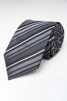 Tie - Black - Gray/White Striped