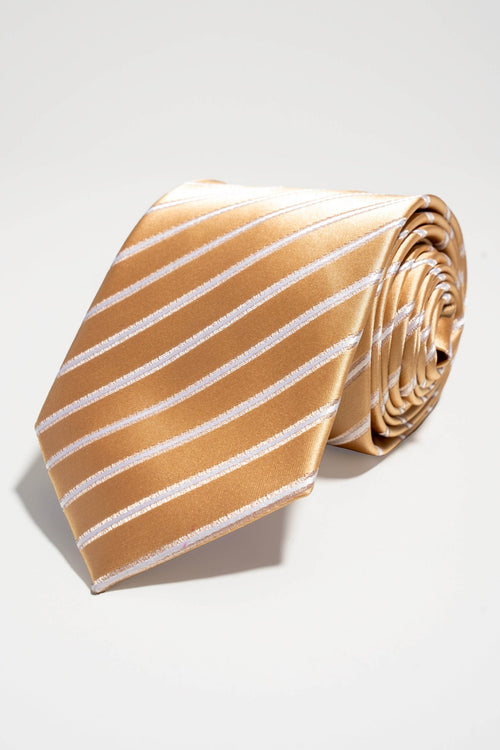 Tie - Gold/White Striped - TeeShoppen Group™ - Accessories - TeeShoppen