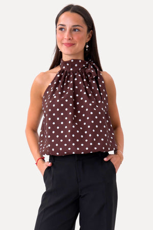 Wilma Top - Brown/White Dots