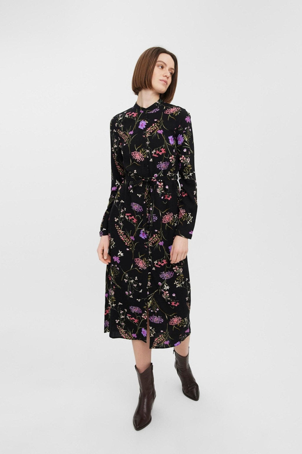 Gemakkelijke shirtjurk met lange mouwen - paars