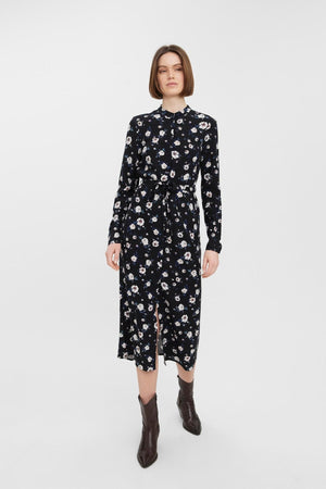 Gemakkelijke shirtjurk met lange mouwen - zwart