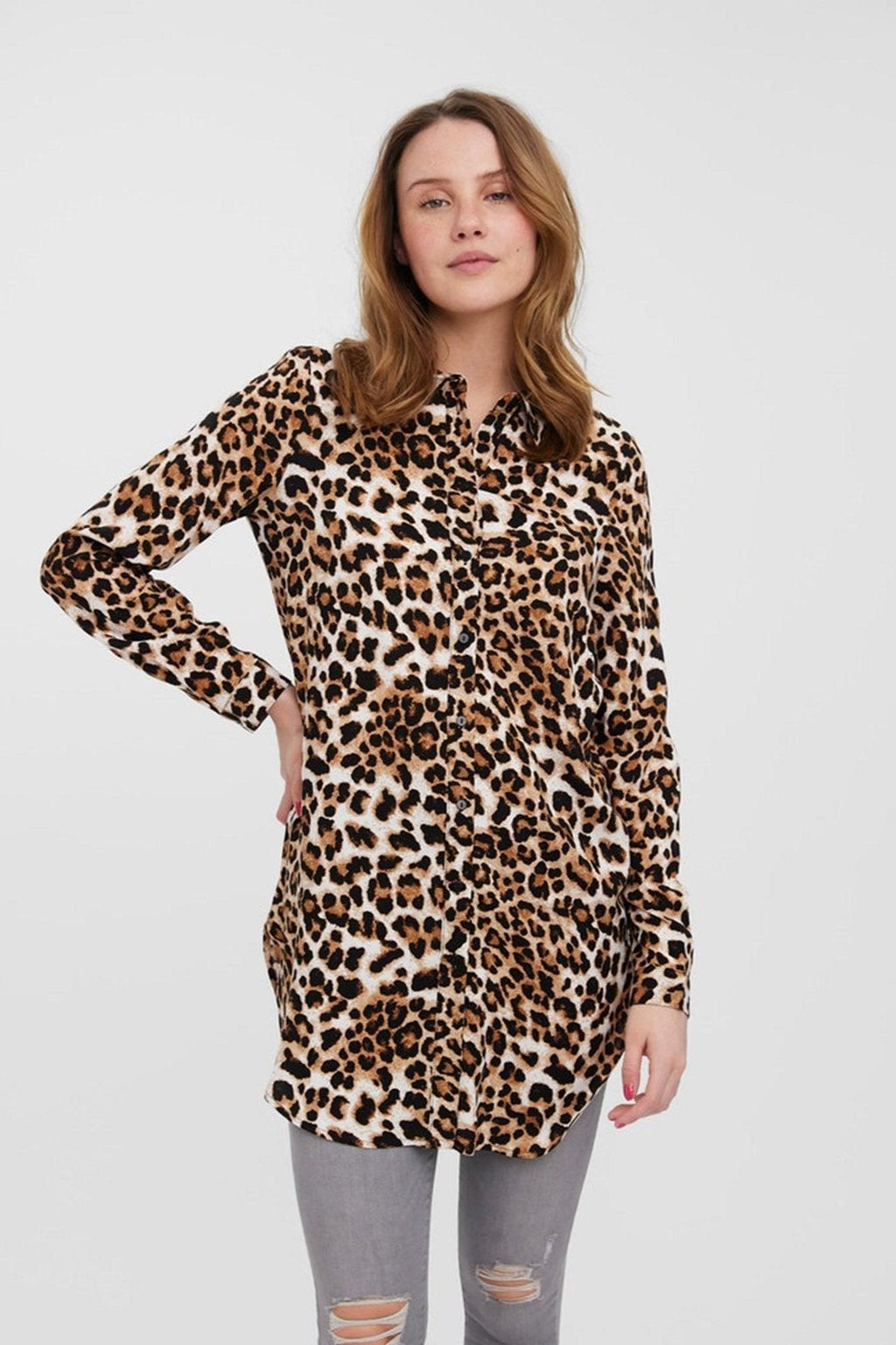 Gemakkelijk lang shirt - tan