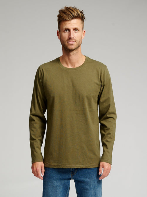 Basic Long-sleeved T-shirt - Army Green - TeeShoppen Group™ - T-shirt - TeeShoppen